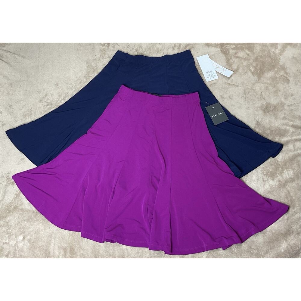 Rekucci Womens XS Skirt Lot Of 2 Pull On A-Line Flared Knit Navy & Plum Career